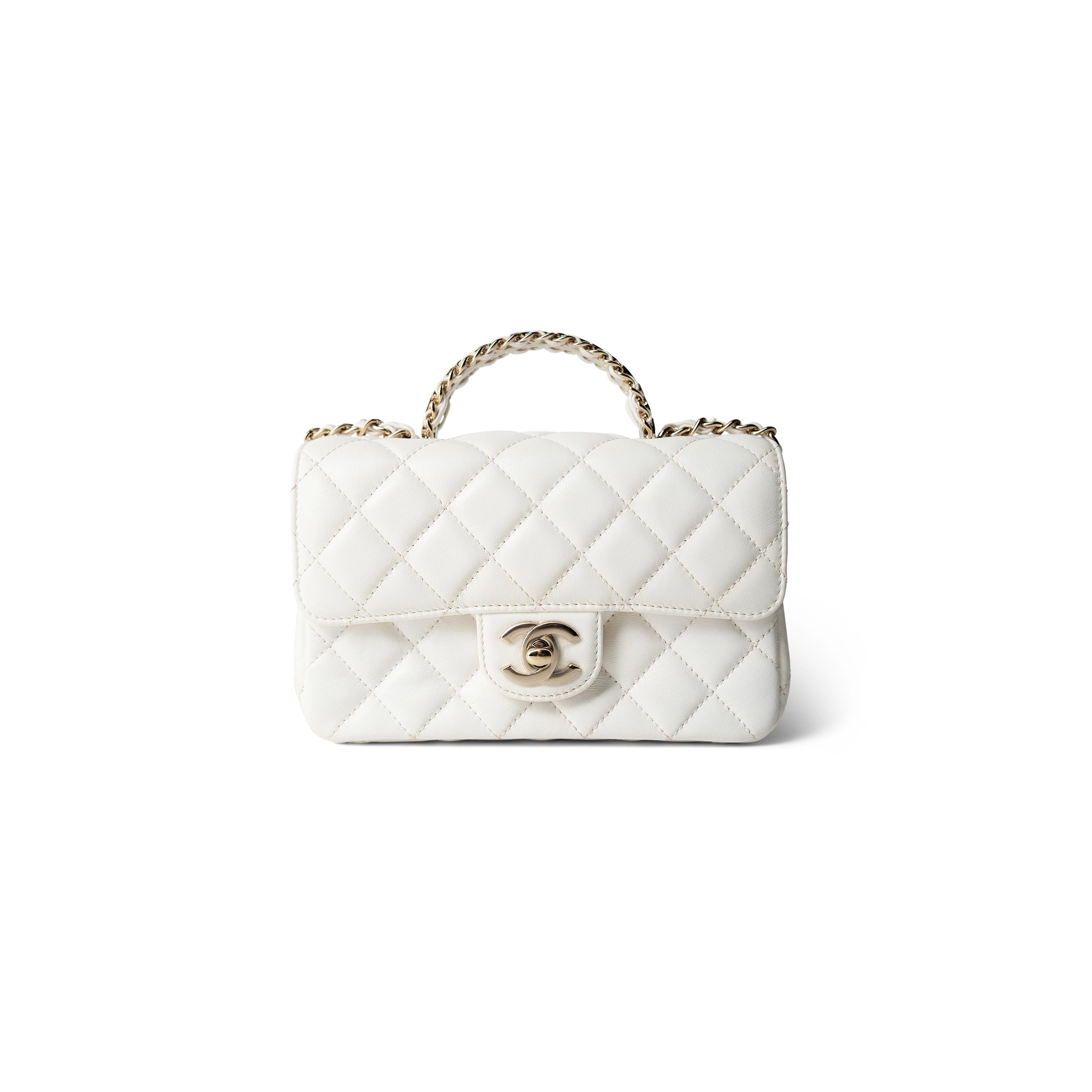 CHANEL MASTER WHITE CRYSTAL TOP HANDLE FLAP LIGHT GOLD HARDWARE (18*11.5*6.5cm) 